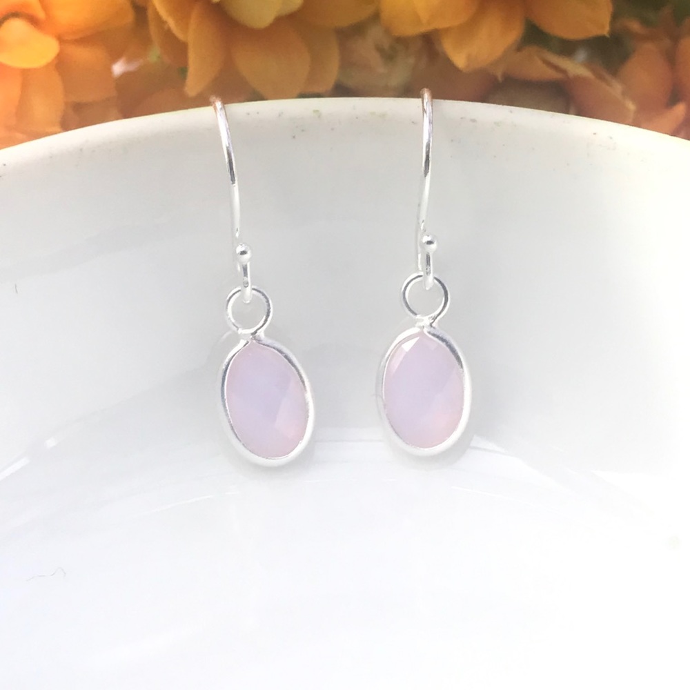 Tiny Nano Pink Opal Sterling Silver Earrings